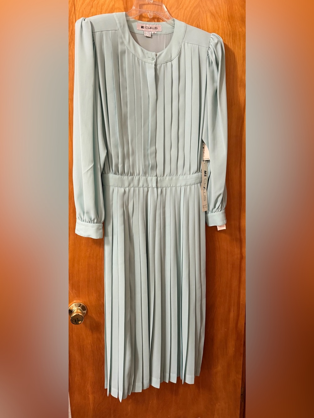 NWT Chaus Mint Green Pleated Long-Sleeve Midi Dress